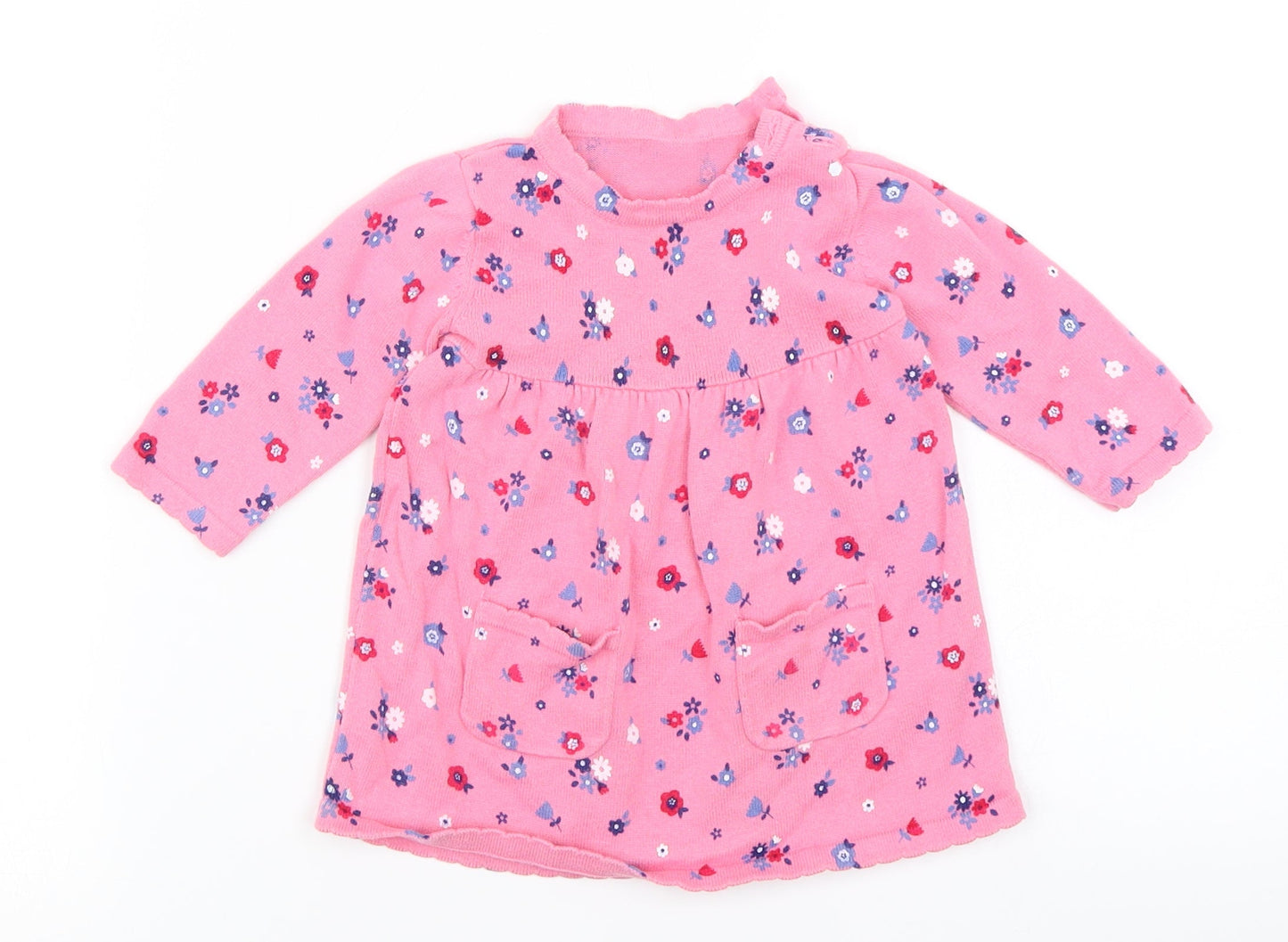 George Girls Pink Floral Knit Jumper Dress  Size 3-6 Months