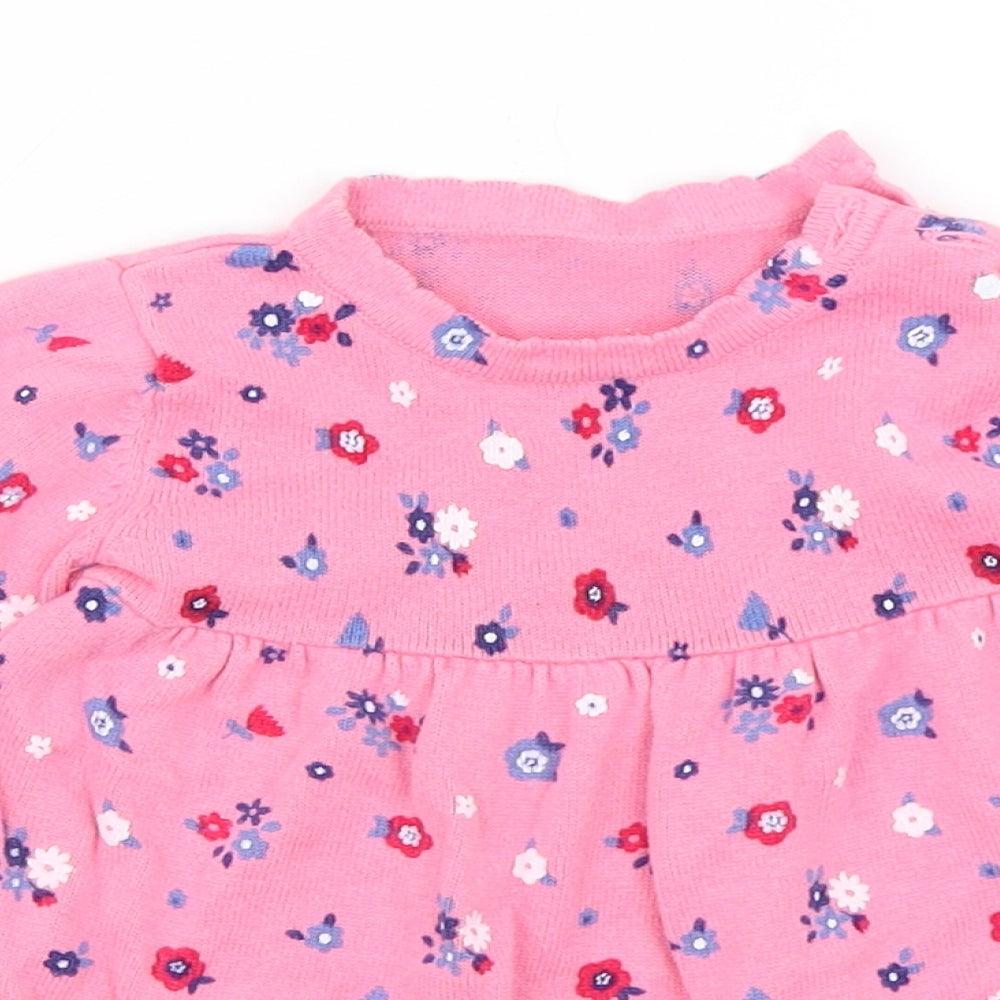 George Girls Pink Floral Knit Jumper Dress  Size 3-6 Months