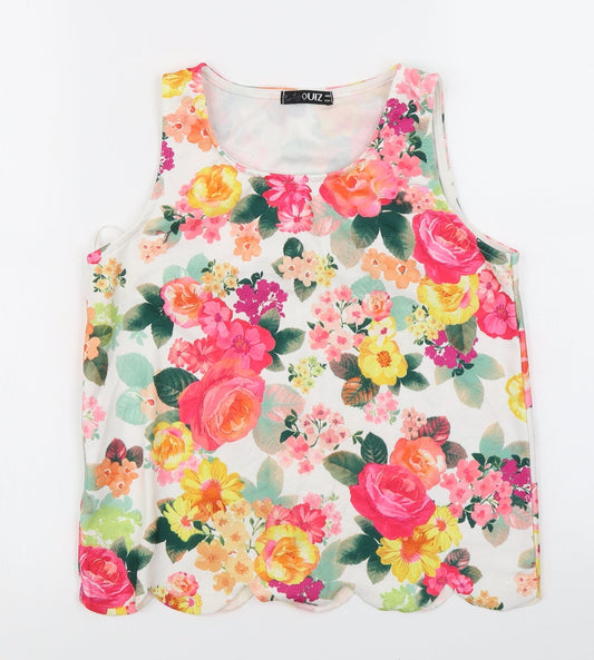 Quiz Womens White Floral  Basic Tank Size 6