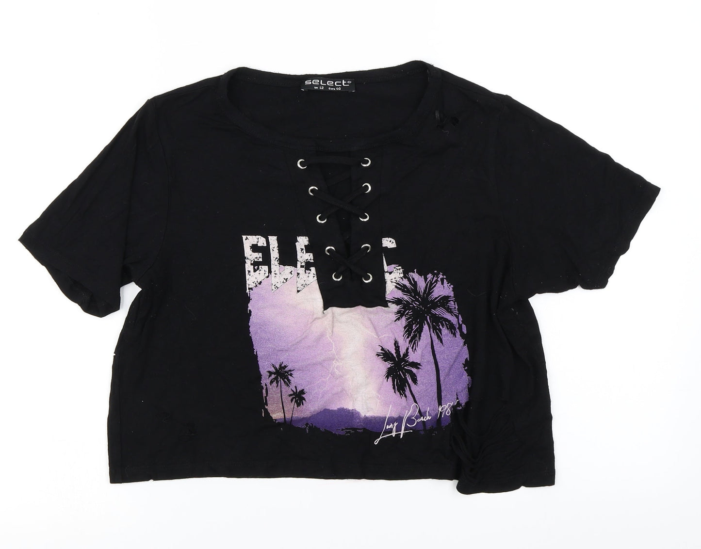 Womens UK Size 12 Select Black Cropped T-Shirt