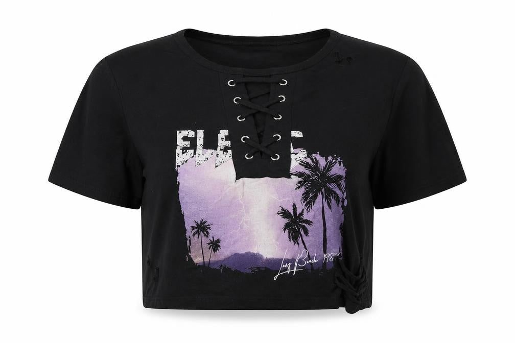 Womens UK Size 12 Select Black Cropped T-Shirt