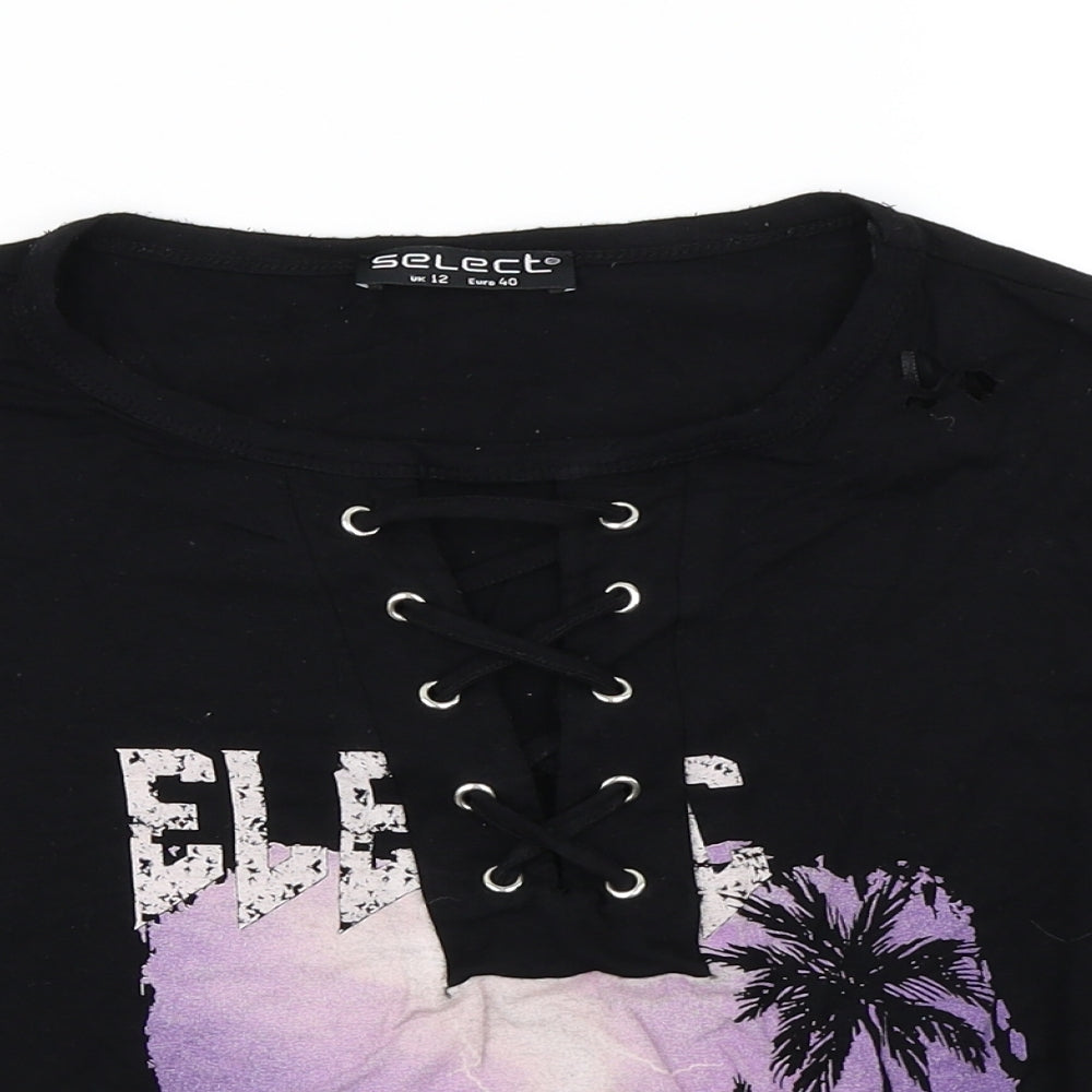 Womens UK Size 12 Select Black Cropped T-Shirt