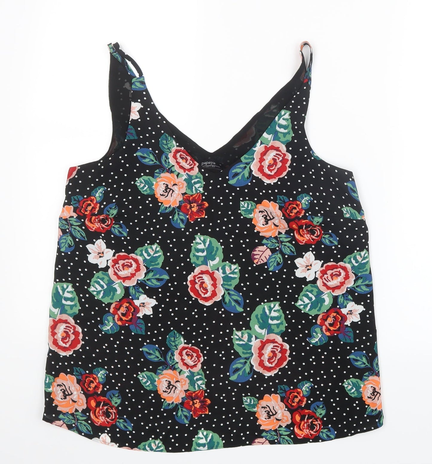 Papaya Womens Black Geometric Mesh Basic Blouse Size 10