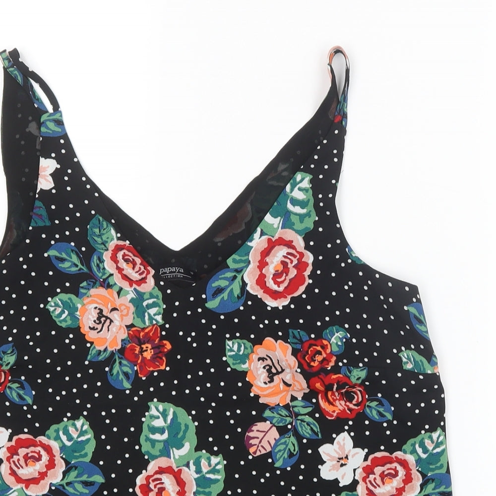 Papaya Womens Black Geometric Mesh Basic Blouse Size 10