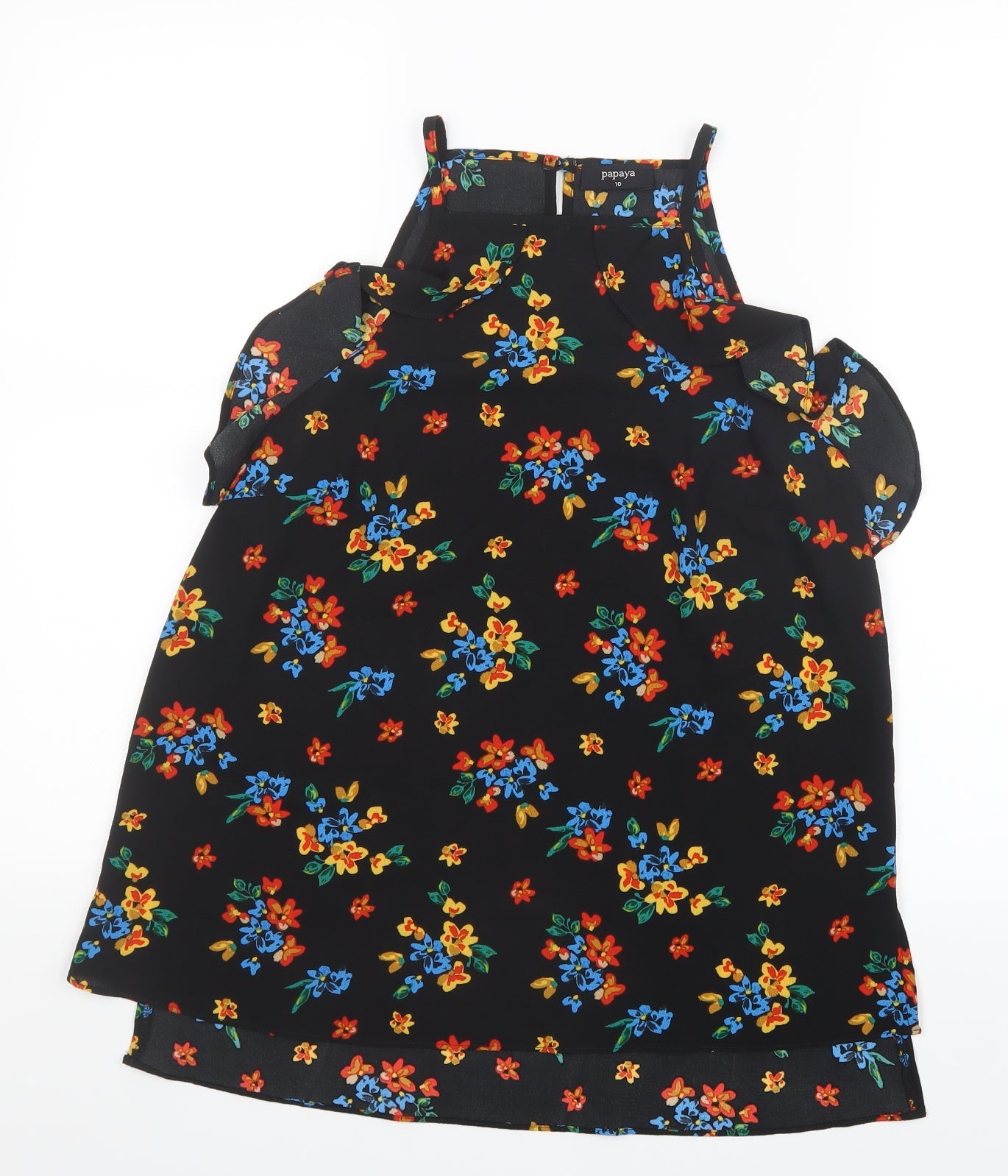 Papaya Womens Black Floral Mesh Basic Blouse Size 10