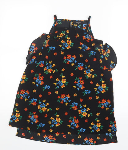 Papaya Womens Black Floral Mesh Basic Blouse Size 10