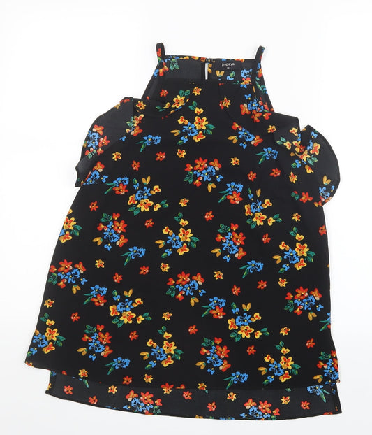 Papaya Womens Black Floral Mesh Basic Blouse Size 10