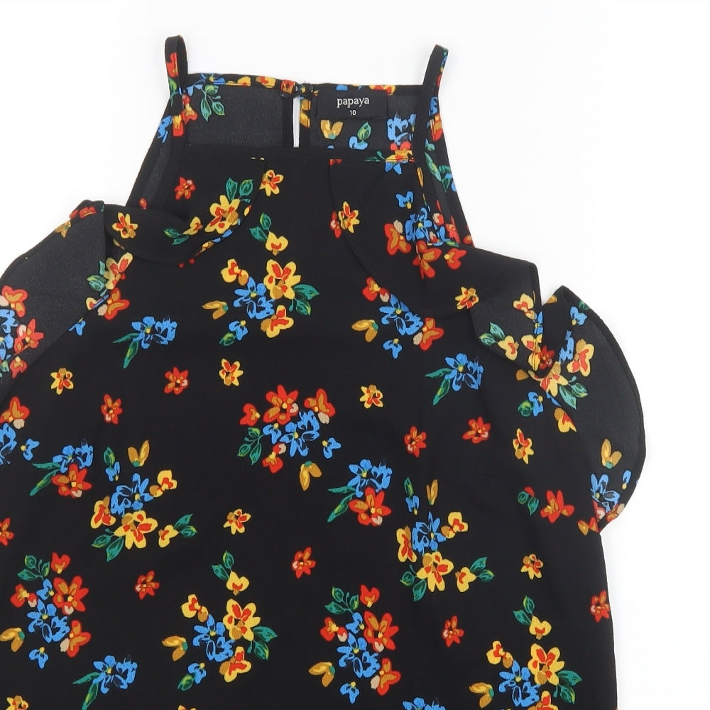 Papaya Womens Black Floral Mesh Basic Blouse Size 10