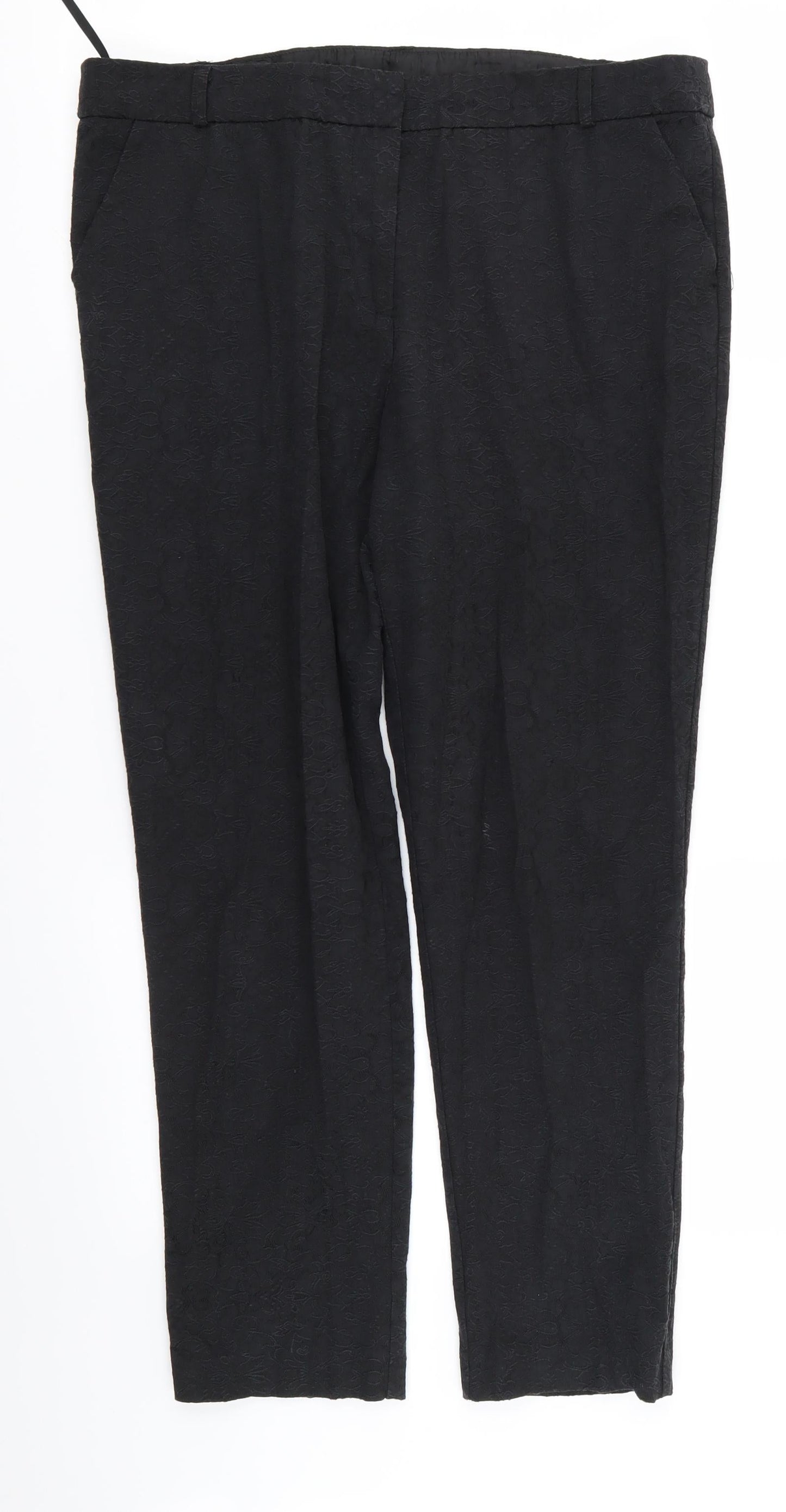 F&F Womens Black Floral  Trousers  Size 14 L25 in