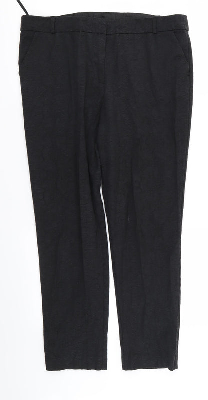 F&F Womens Black Floral  Trousers  Size 14 L25 in