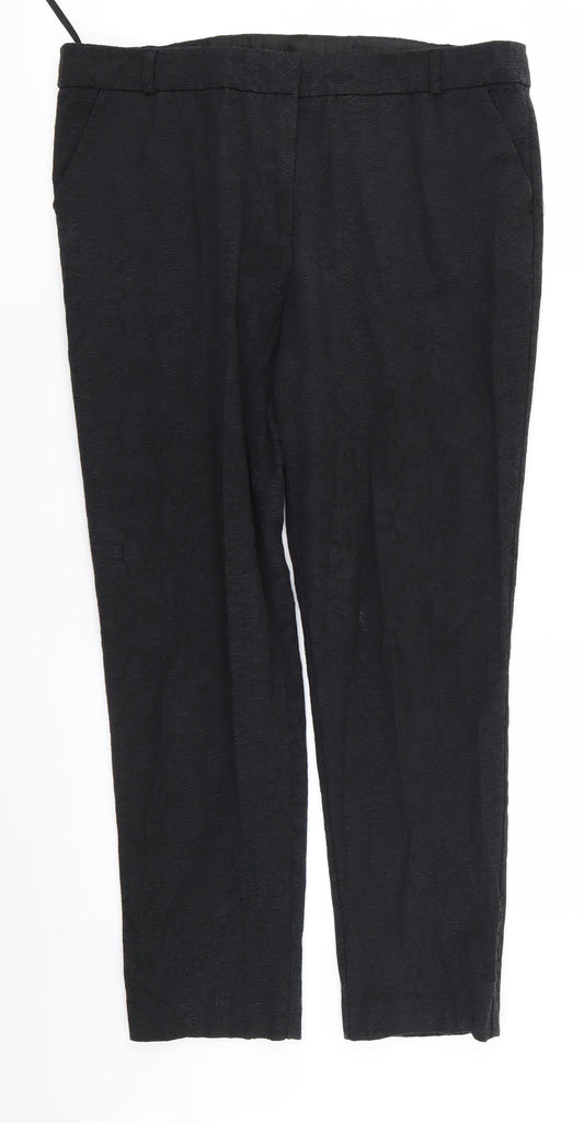 F&F Womens Black Floral  Trousers  Size 14 L25 in