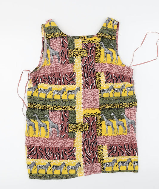 TU Womens Yellow Animal Print  Basic Blouse Size 8