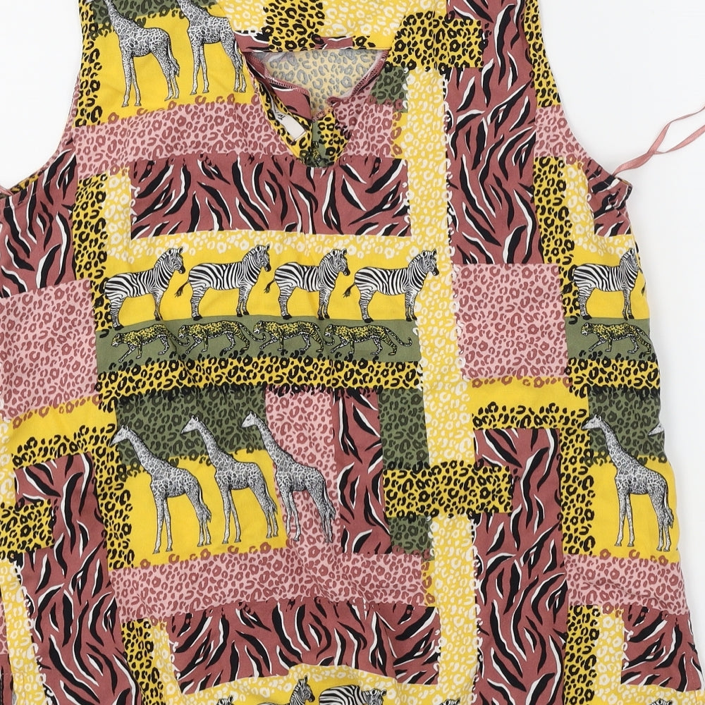 TU Womens Yellow Animal Print  Basic Blouse Size 8