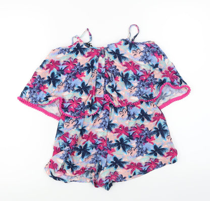 Candy Couture  Girls Blue Floral  Jumpsuit One-Piece Size 13 Years