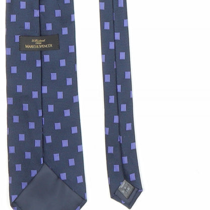 M&S Mens Blue Plaids & Checks  Pointed Tie One Size