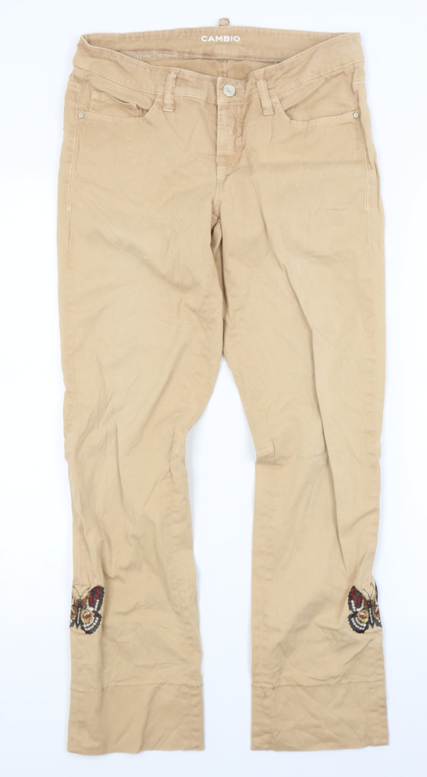 Womens UK Size 28 in Cambio Regular Fit Straight Beige Jeans