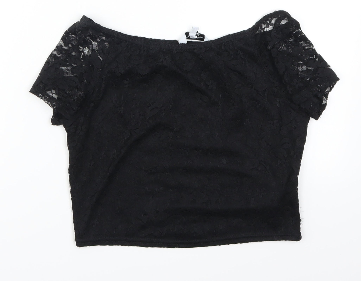 Womens UK Size 12 New Look Black Cropped T-Shirt