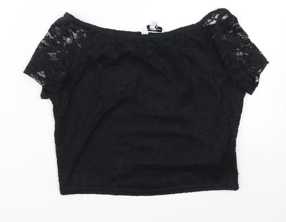 Womens UK Size 12 New Look Black Cropped T-Shirt