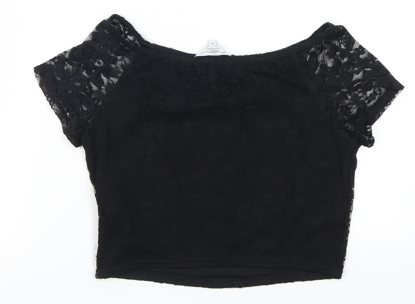 Womens UK Size 12 New Look Black Cropped T-Shirt