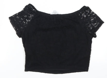 Womens UK Size 12 New Look Black Cropped T-Shirt