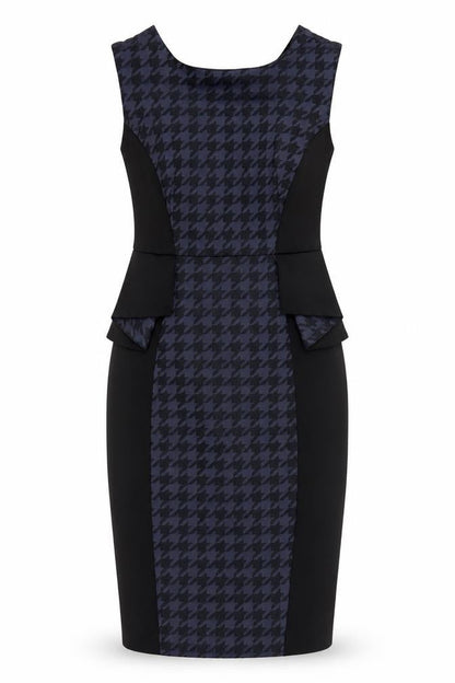 Front view of Atmosphere women’s blue herringbone pencil dress, size UK 12