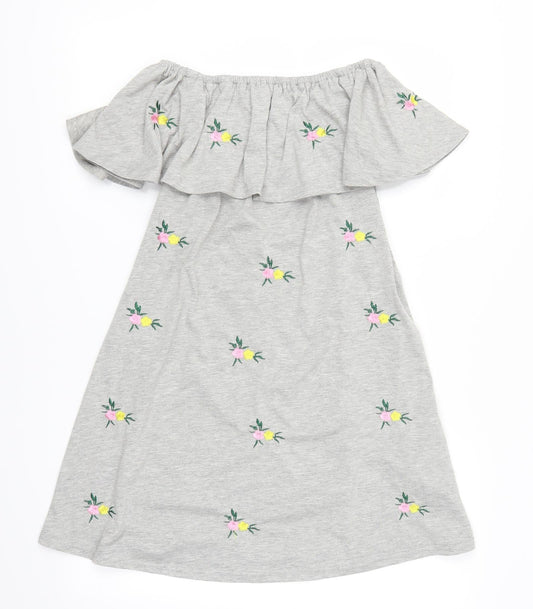 New Look Womens Grey Floral  A-Line  Size 8