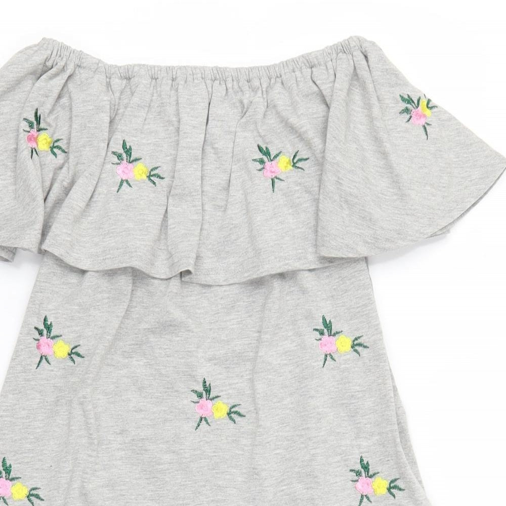 New Look Womens Grey Floral  A-Line  Size 8