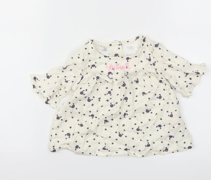 Primark Girls White Animal Print  Basic T-Shirt Size 6-9 Months