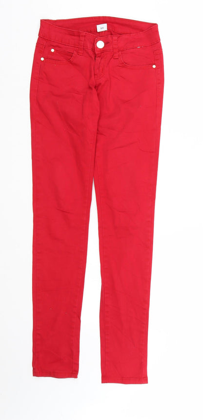 Womens UK Size XS Preworn Regular Fit Skinny Red Jeans