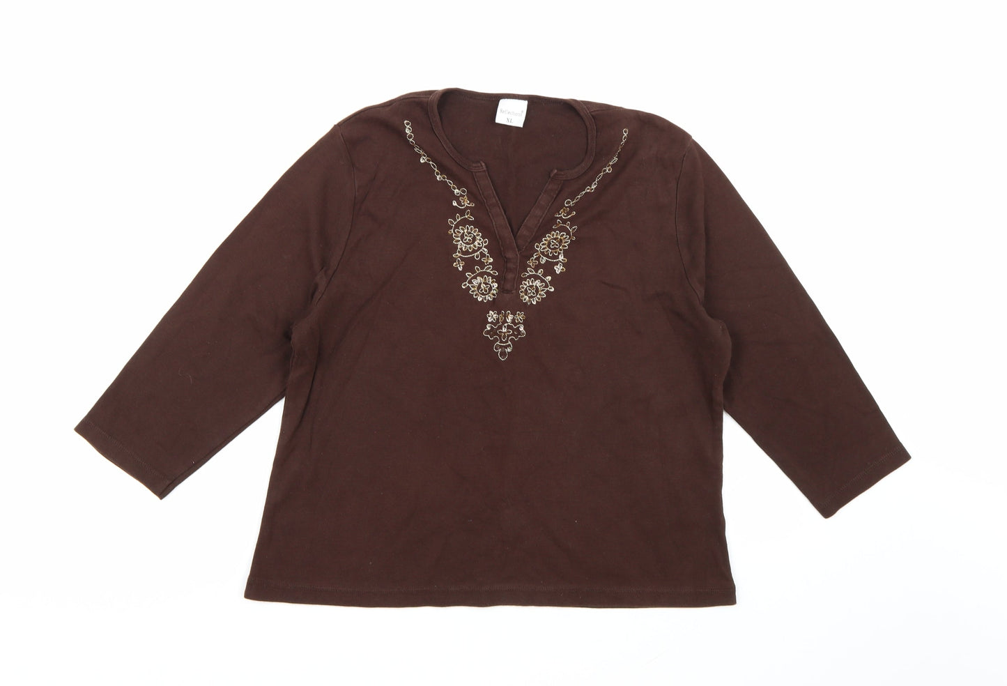 Womens UK Size XL Reflections Brown Basic Blouse