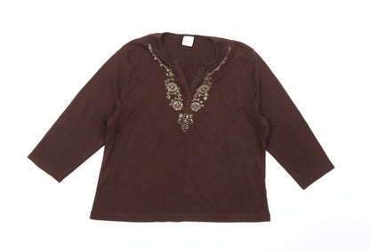 Womens UK Size XL Reflections Brown Basic Blouse