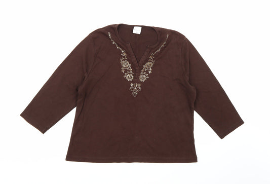 Womens UK Size XL Reflections Brown Basic Blouse