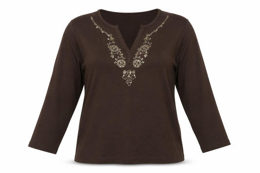 Womens UK Size XL Reflections Brown Basic Blouse