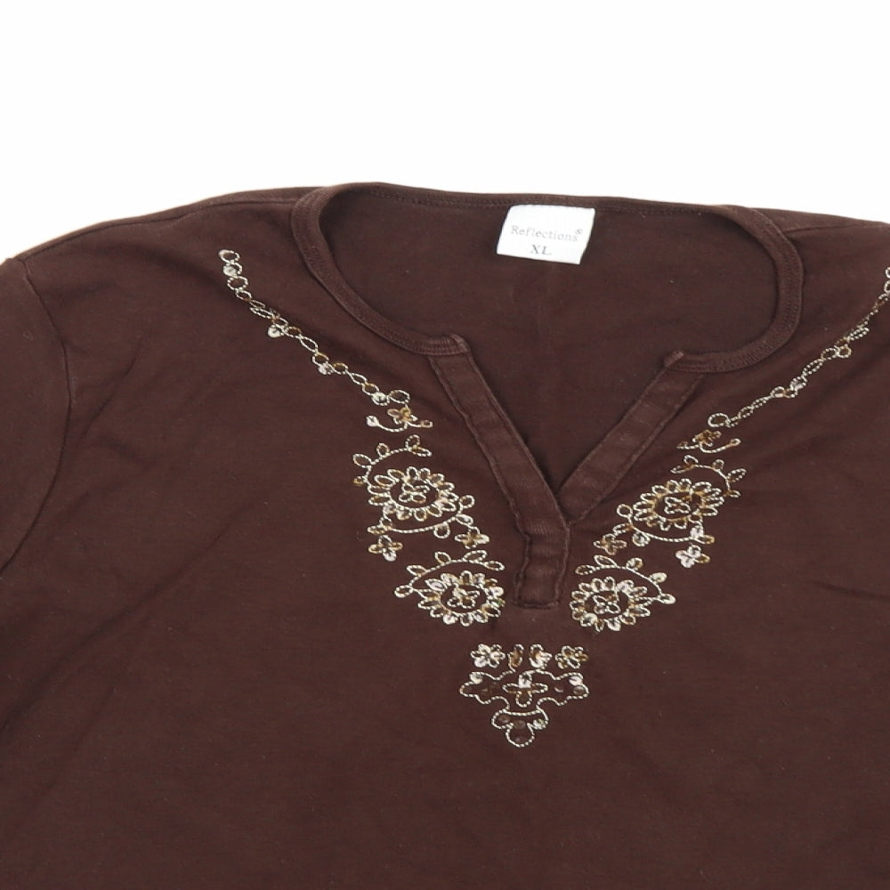 Womens UK Size XL Reflections Brown Basic Blouse