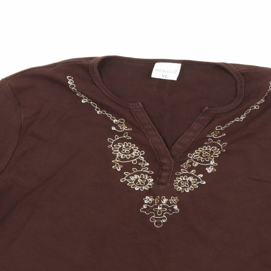 Womens UK Size XL Reflections Brown Basic Blouse