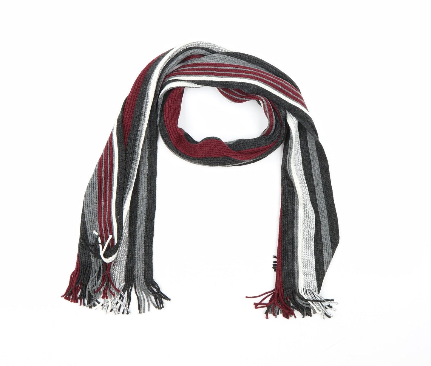 Preworn Mens Grey Striped Knit Scarf  One Size