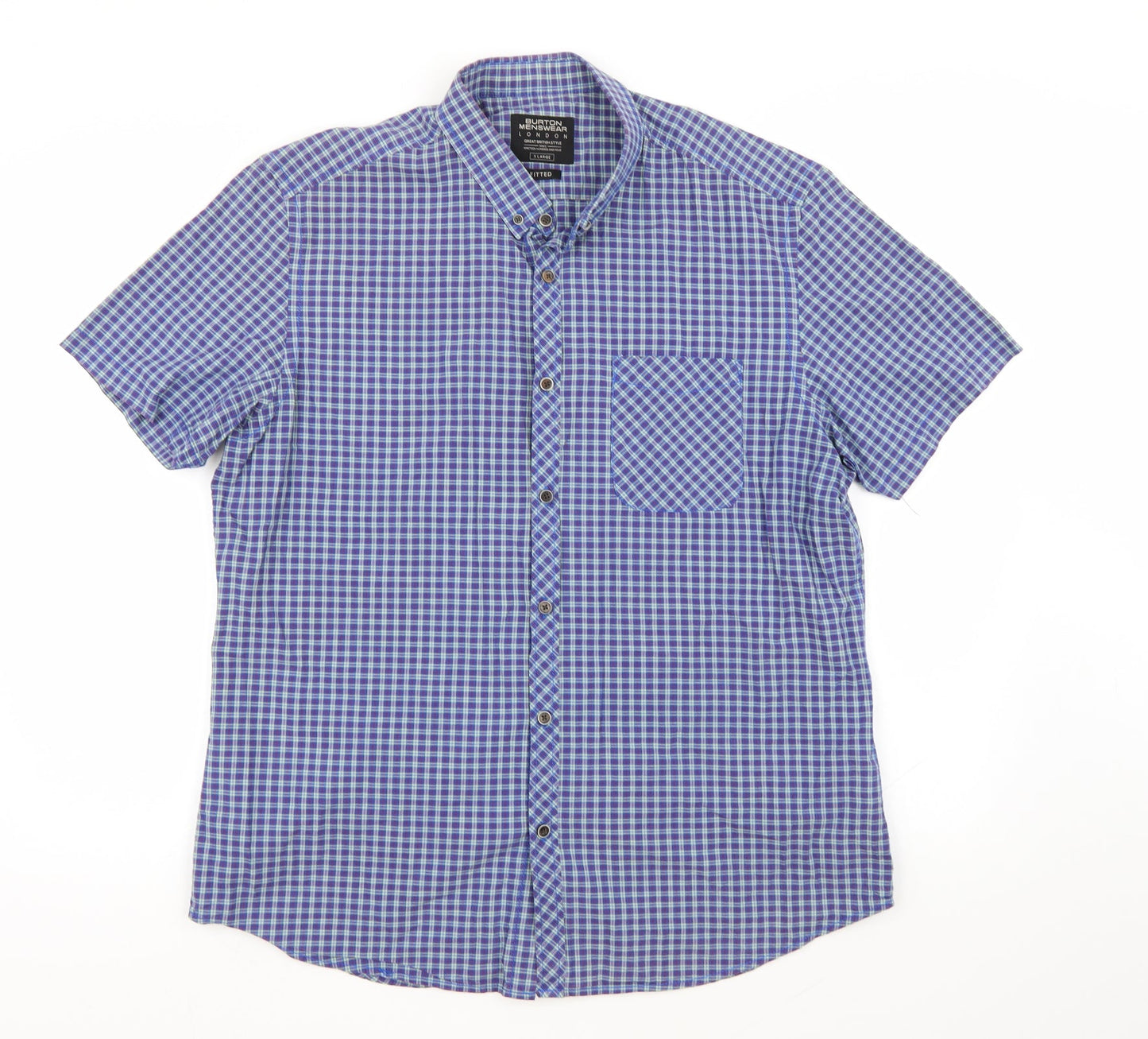 Mens UK Size XL Burton London Blue  Button-Up Short Sleeve Casual Shirt