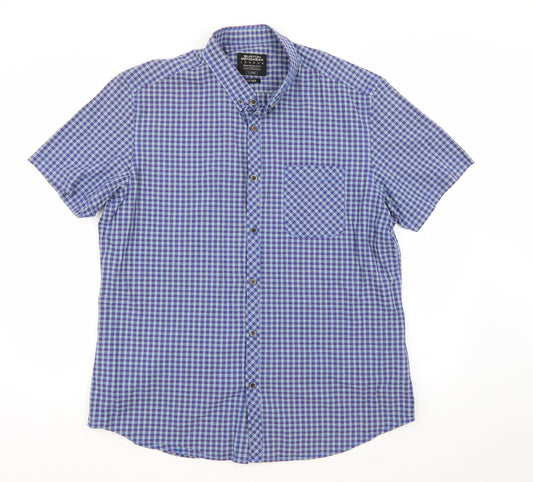 Mens UK Size XL Burton London Blue  Button-Up Short Sleeve Casual Shirt