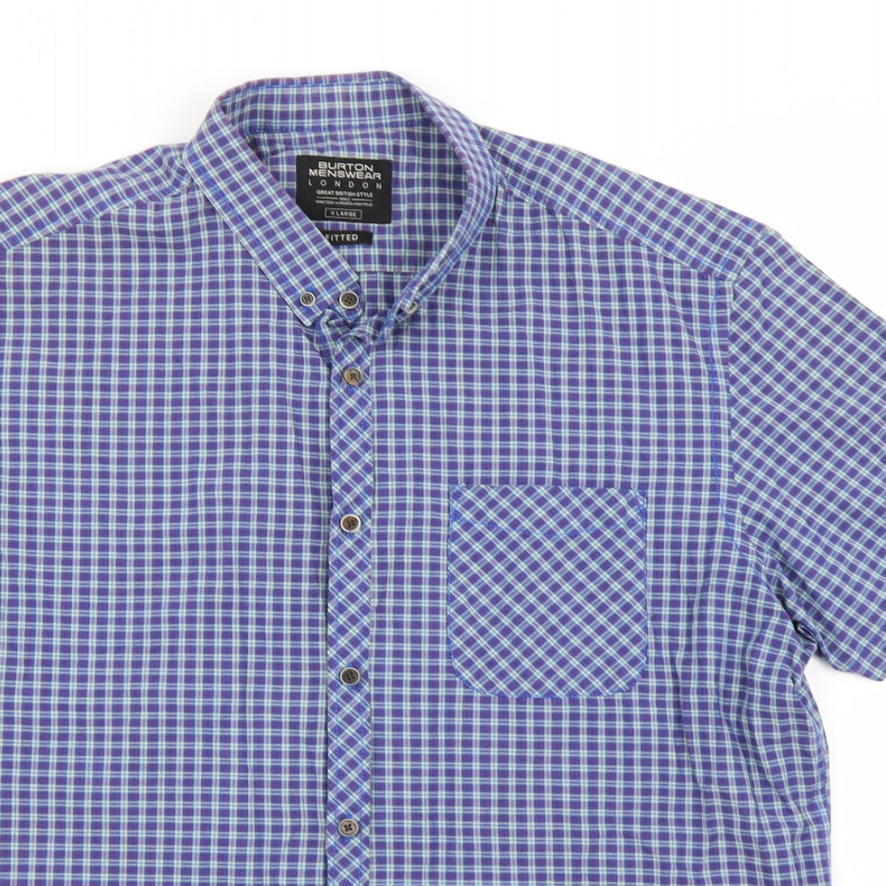 Mens UK Size XL Burton London Blue  Button-Up Short Sleeve Casual Shirt