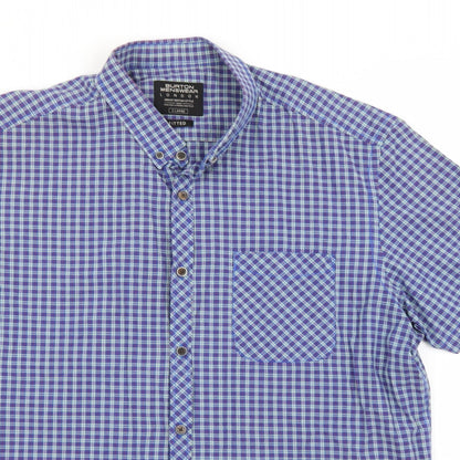 Mens UK Size XL Burton London Blue  Button-Up Short Sleeve Casual Shirt