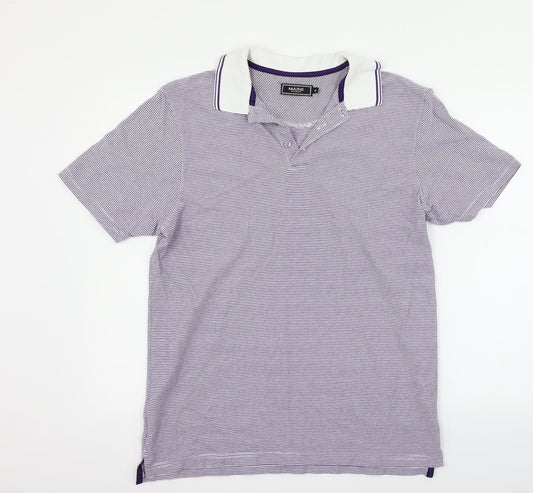 Maine Womens Blue Striped  Basic Polo Size M