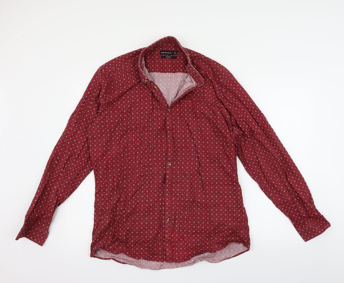 Mens UK Size 17 Cedar Wood State Red  Button-Up Long Sleeve Casual Shirt