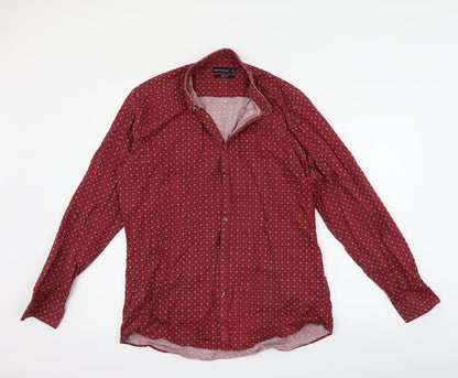 Mens UK Size 17 Cedar Wood State Red  Button-Up Long Sleeve Casual Shirt