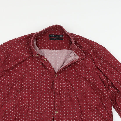 Mens UK Size 17 Cedar Wood State Red  Button-Up Long Sleeve Casual Shirt