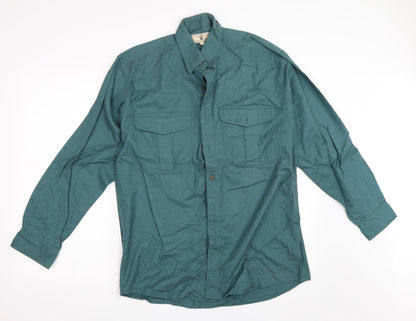 Mens UK Size S Preworn Green  Button-Up Long Sleeve Casual Shirt