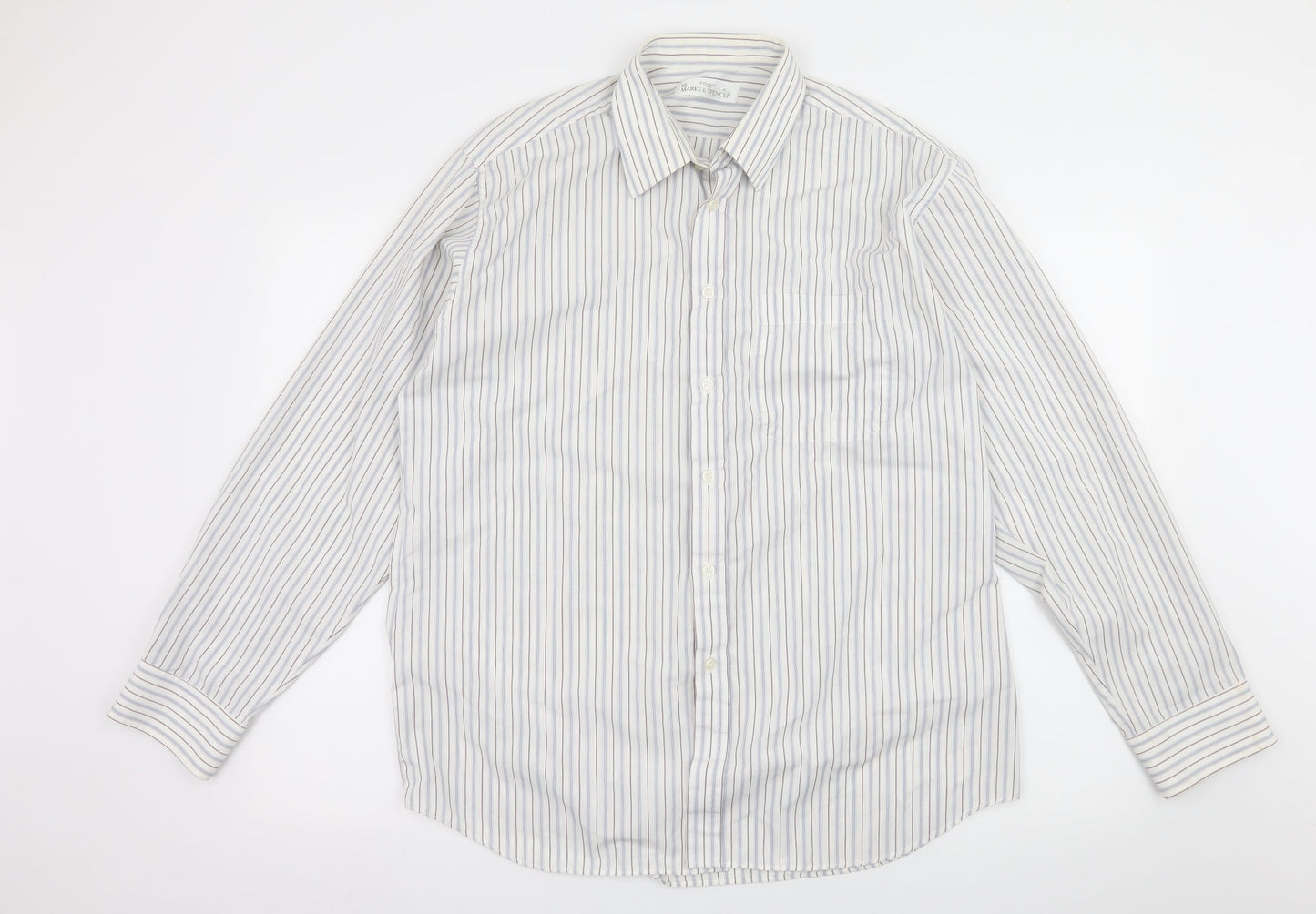 Mens UK Size 16 Marks and Spencer White  Button-Up Long Sleeve Casual Shirt