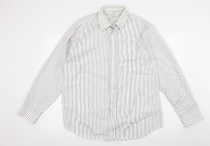 Mens UK Size 16 Marks and Spencer White  Button-Up Long Sleeve Casual Shirt