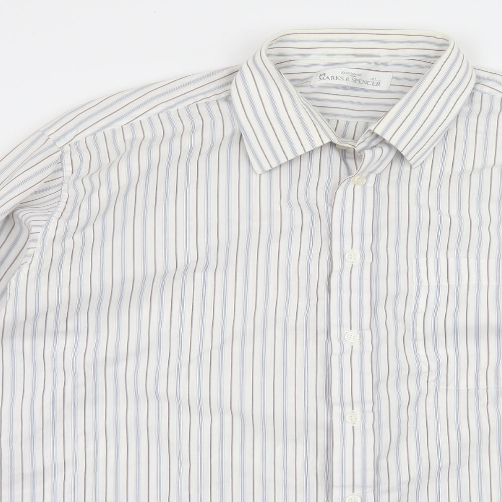 Mens UK Size 16 Marks and Spencer White  Button-Up Long Sleeve Casual Shirt