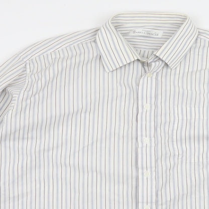 Mens UK Size 16 Marks and Spencer White  Button-Up Long Sleeve Casual Shirt