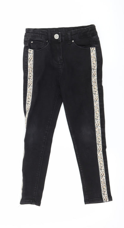 Matalan Girls Black Striped Denim Skinny Jeans Size 6 Years
